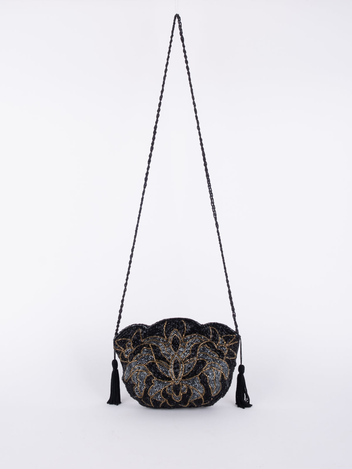 Vintage Black and Gold Embroidered Mini Evening Bag