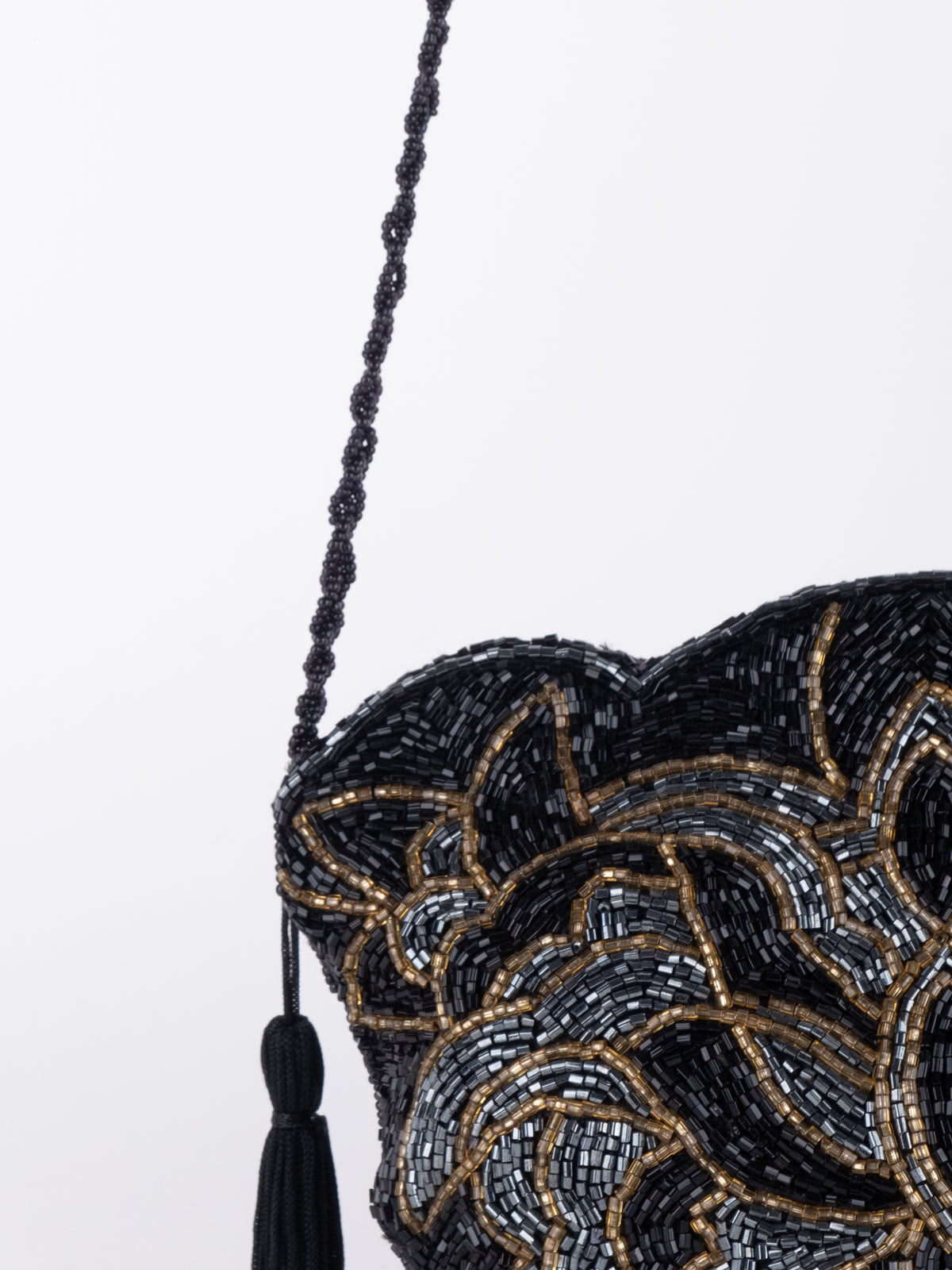Vintage Black and Gold Embroidered Mini Evening Bag