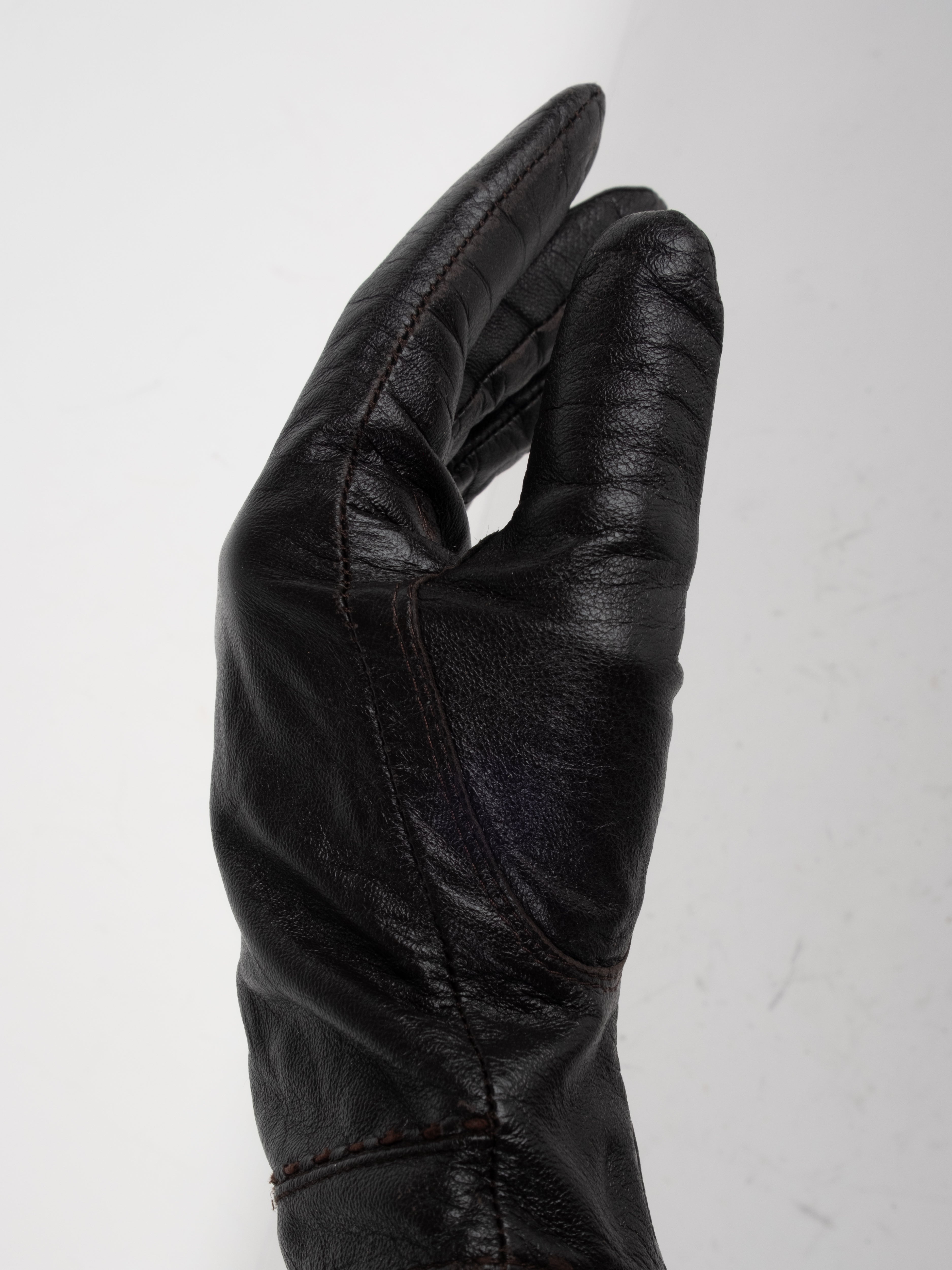 Vintage Black Leather & Knit Gloves