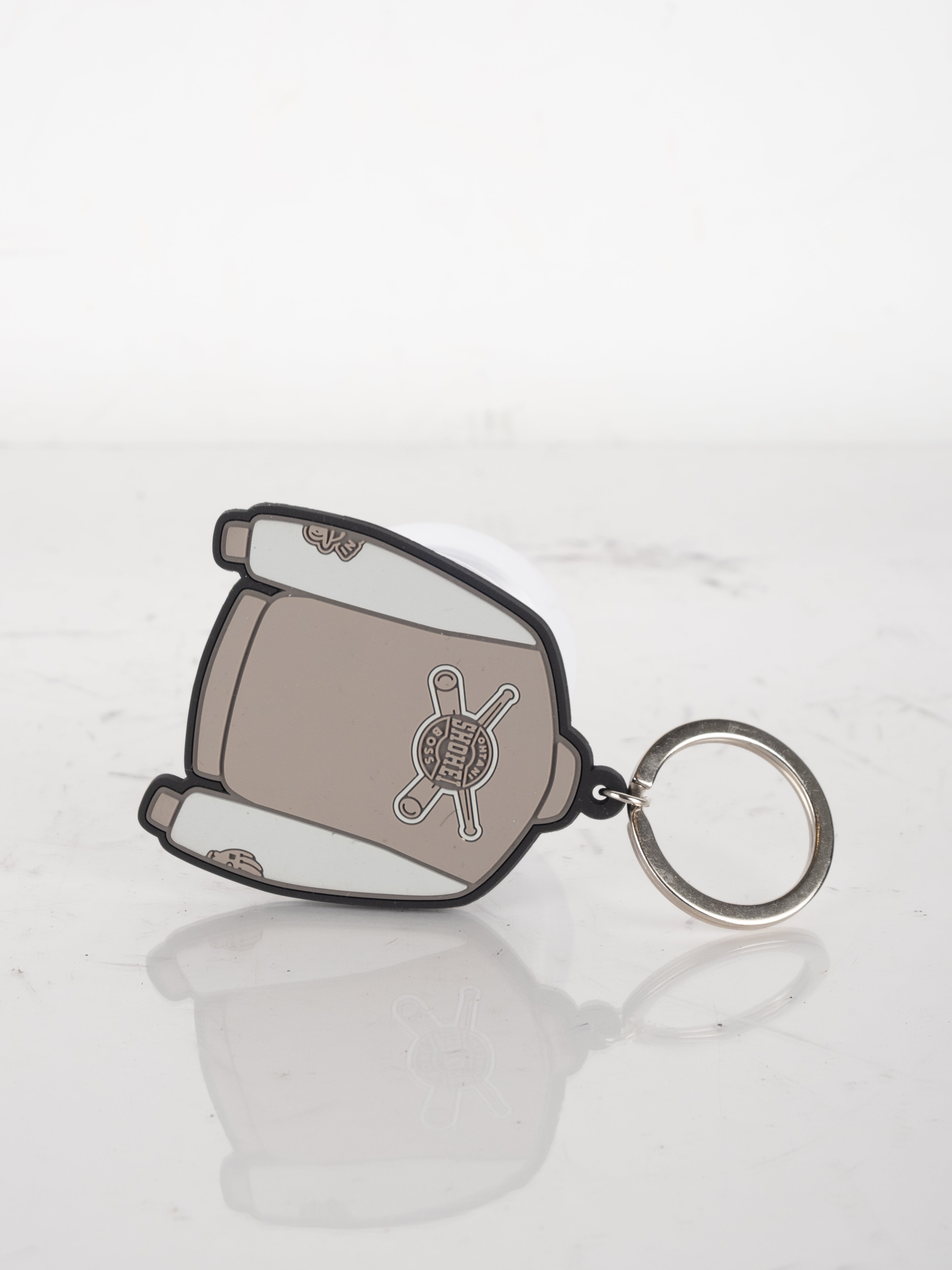 BOSS Baseball Jacket Keychain – Beige & Grey