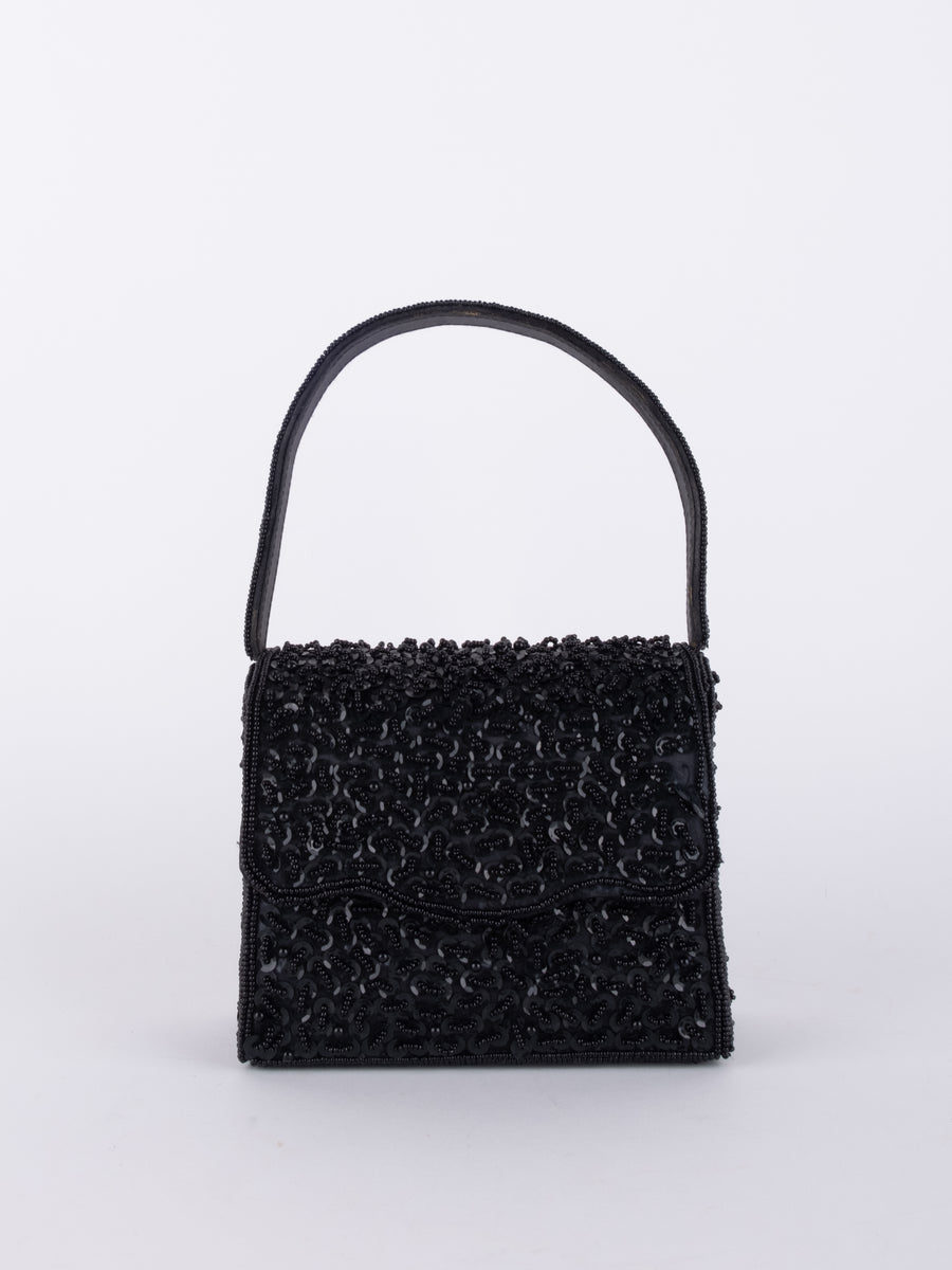 Vintage Black Beaded Mini Evening Bag