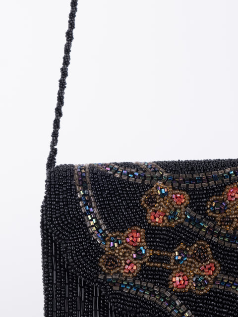Vintage Black Floral Embroidered Shoulder Bag