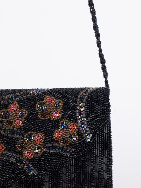 Vintage Black Floral Embroidered Shoulder Bag
