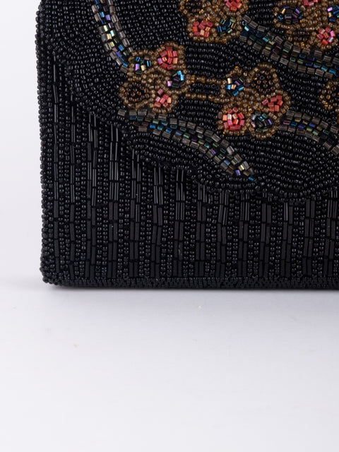 Vintage Black Floral Embroidered Shoulder Bag