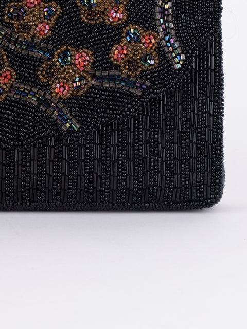 Vintage Black Floral Embroidered Shoulder Bag