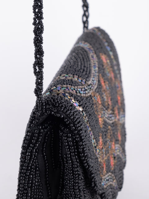 Vintage Black Floral Embroidered Shoulder Bag