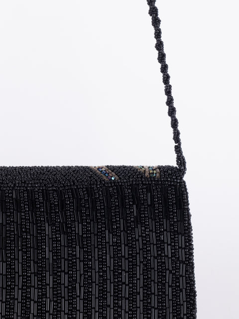 Vintage Black Floral Embroidered Shoulder Bag