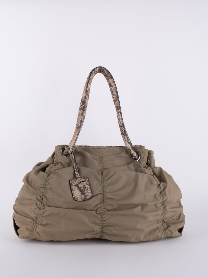 Furla Gathered Leather Shoulder Bag Taupe