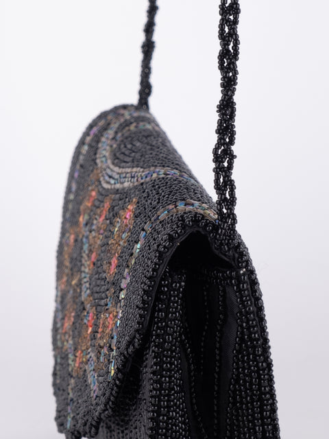 Vintage Black Floral Embroidered Shoulder Bag