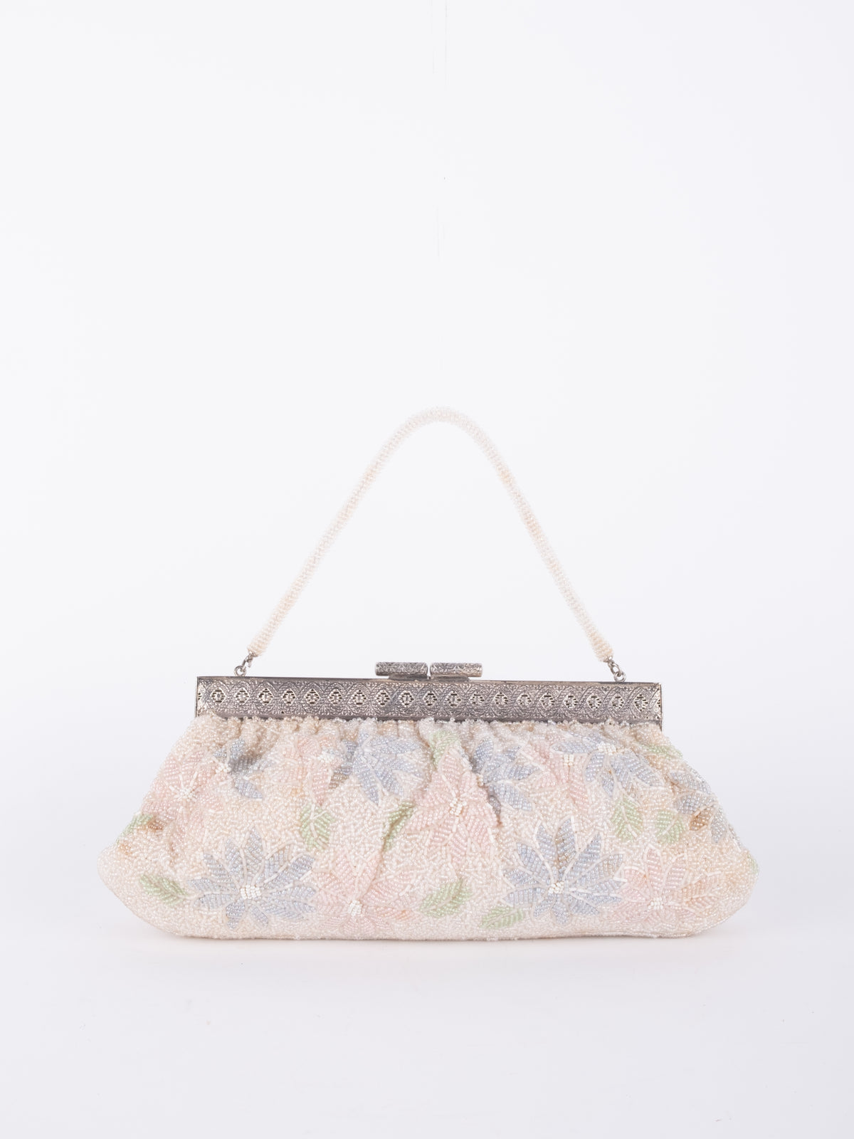 Vintage Pastel Floral Beaded Evening Bag