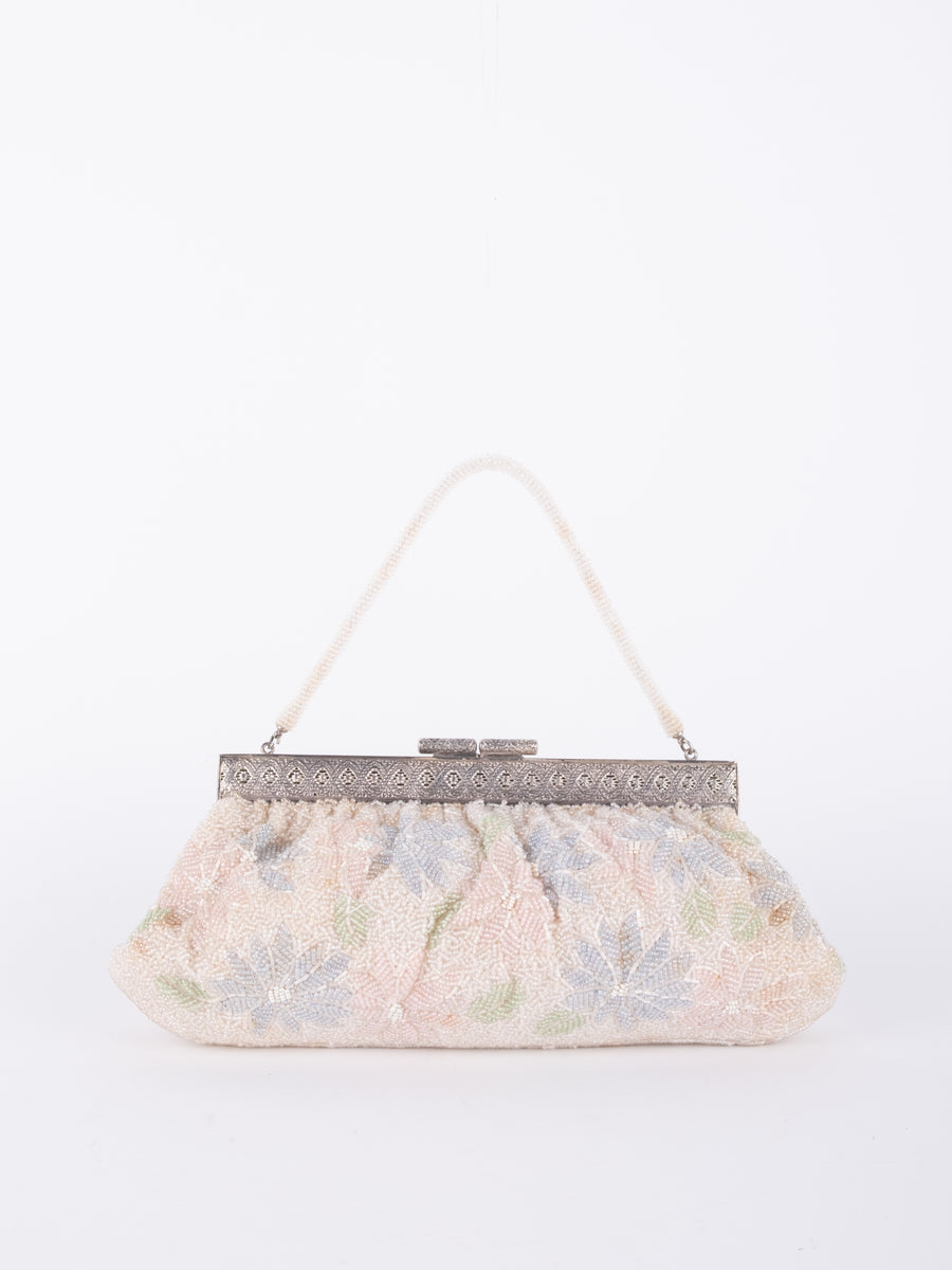 Vintage Pastel Floral Beaded Evening Bag