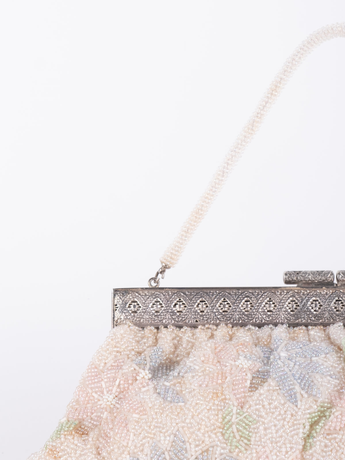 Vintage Pastel Floral Beaded Evening Bag