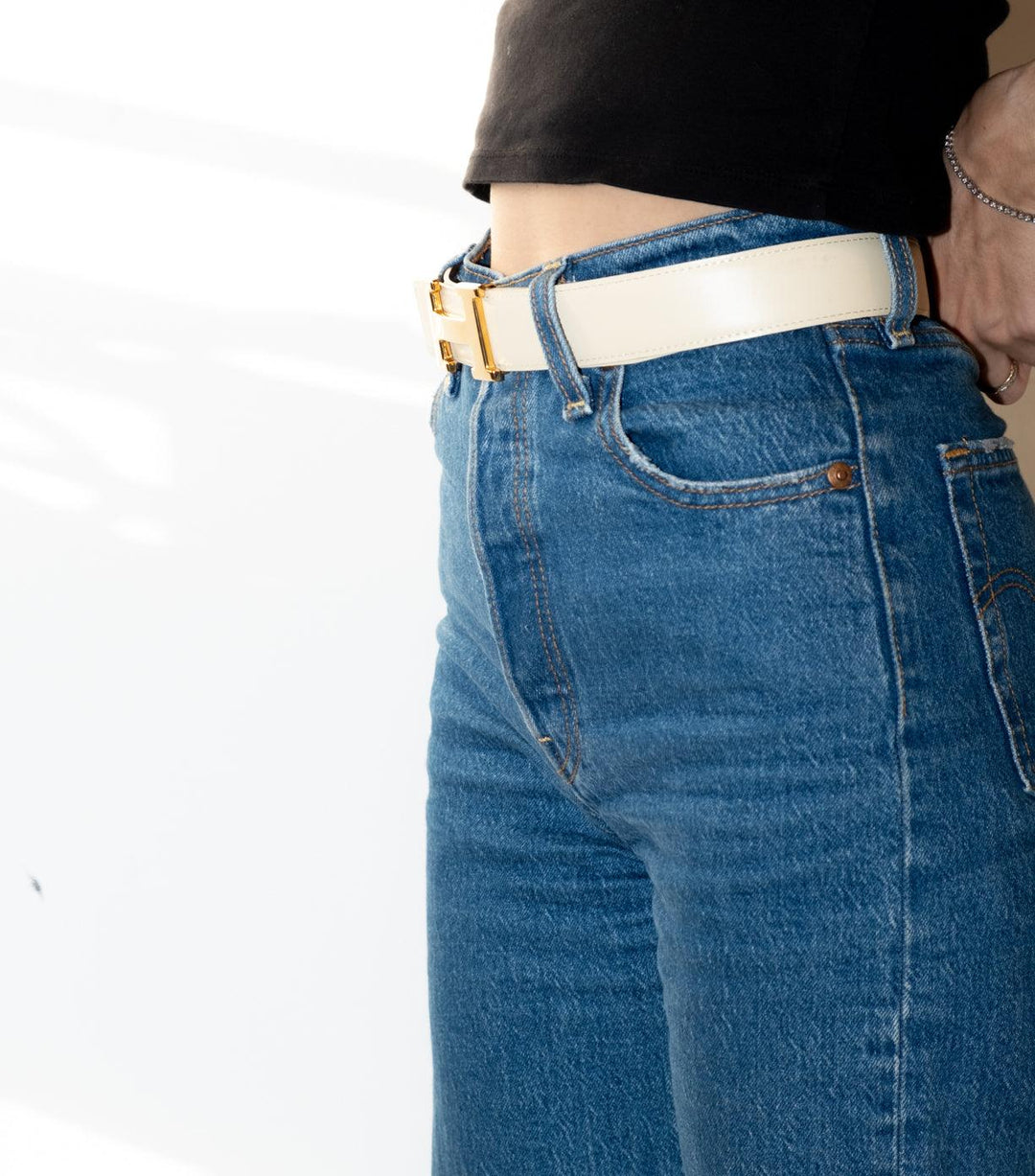 double Sided Leather Belt Gold - Volver