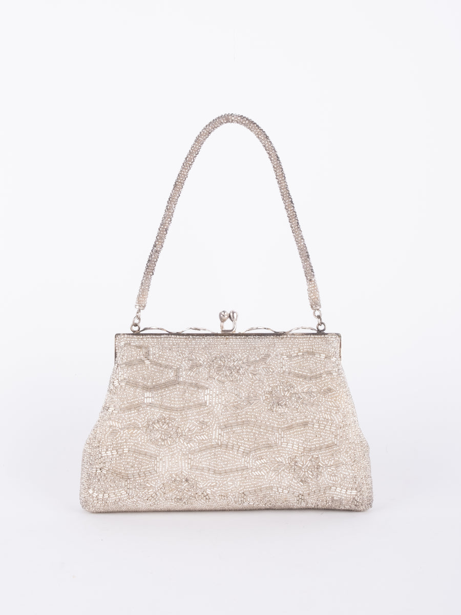 Vintage Ivory Beaded Evening Shoulder Bag