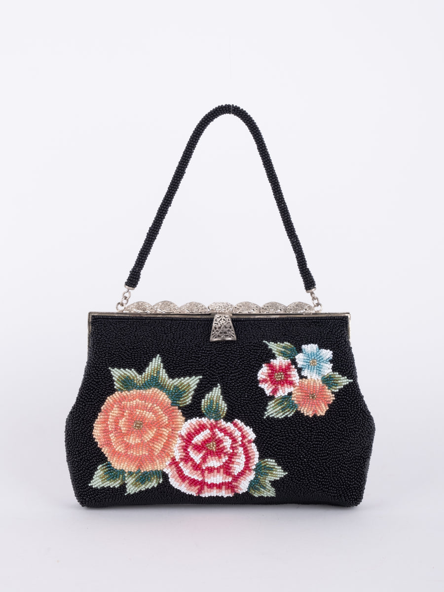 Vintage Black Floral Embroidered Evening Bag