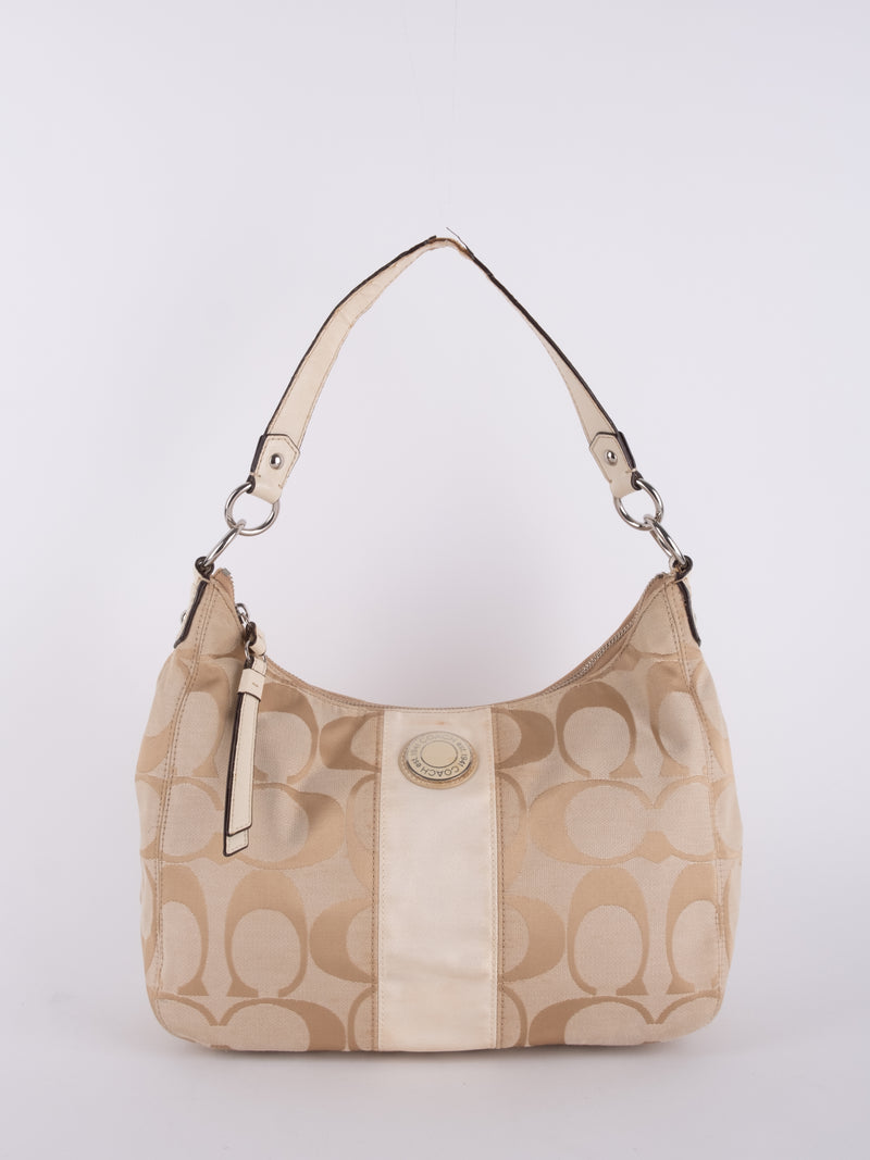 Coach Signature Hobo Shoulder Bag Beige