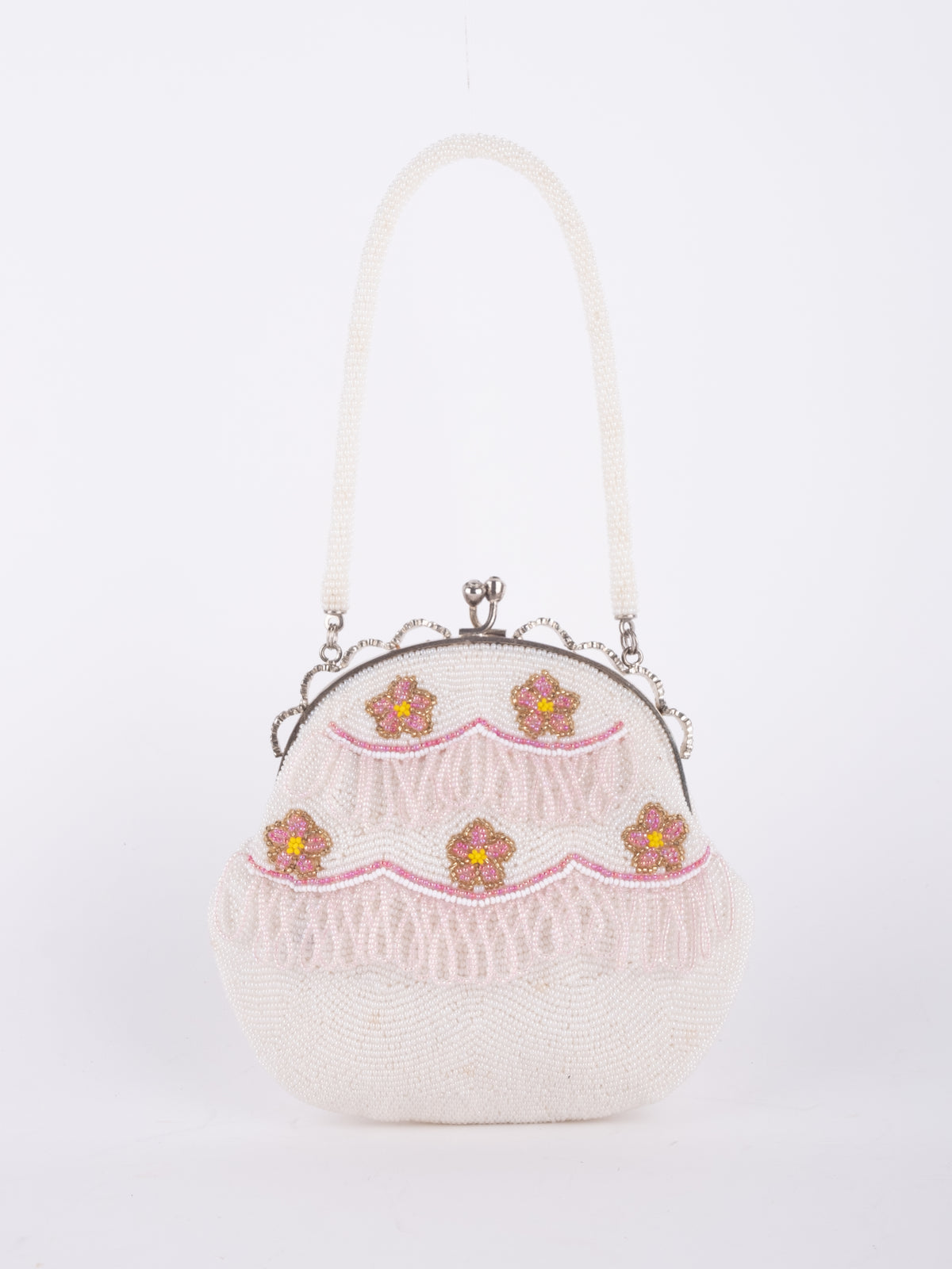 Vintage White Floral Beaded Mini Evening Bag