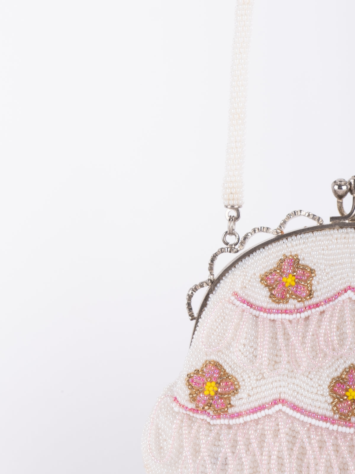 Vintage White Floral Beaded Mini Evening Bag