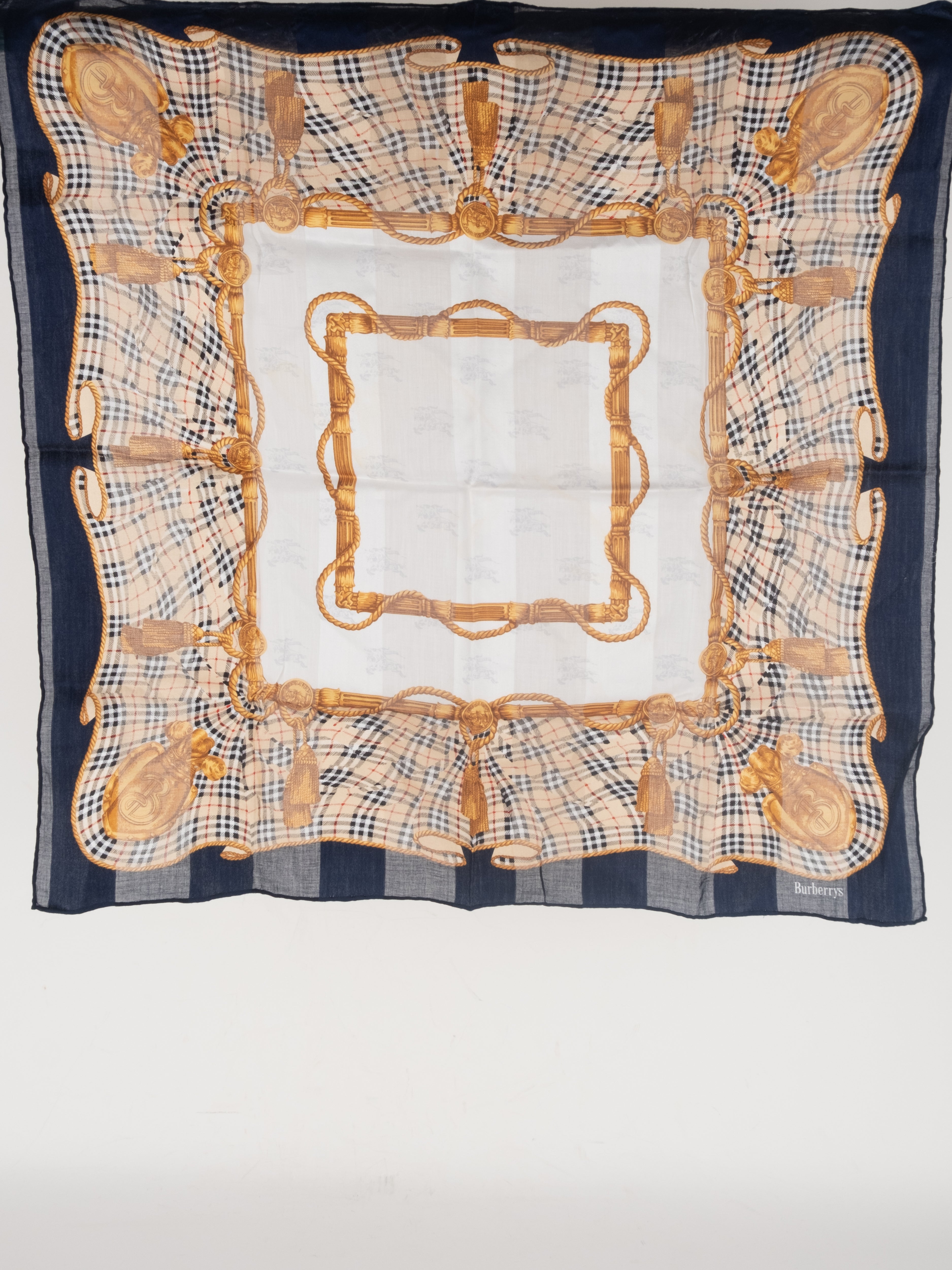 Burberry Vintage Scarf – Navy & Gold Details