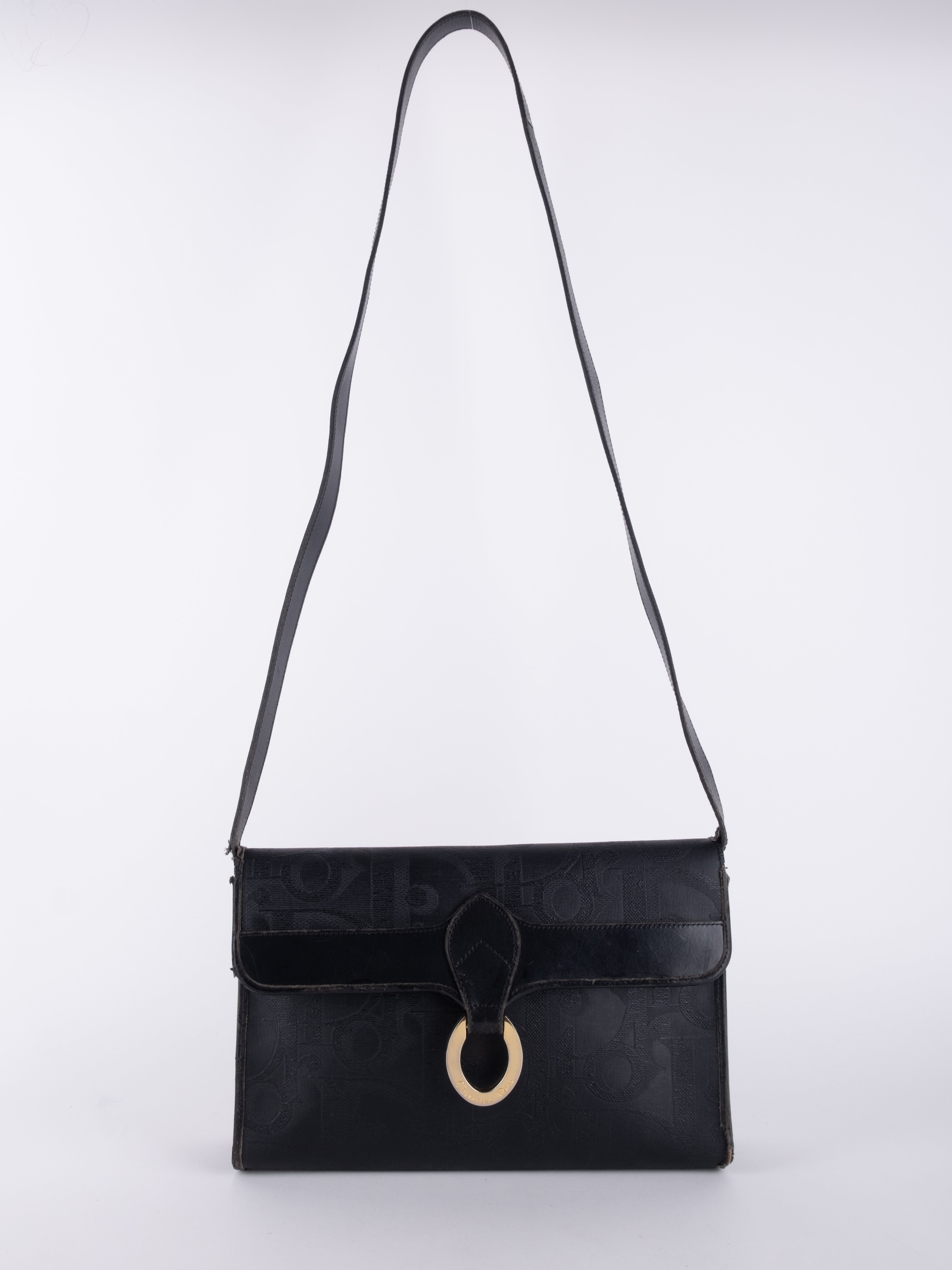 Christian Dior Vintage Monogram Shoulder Bag Black