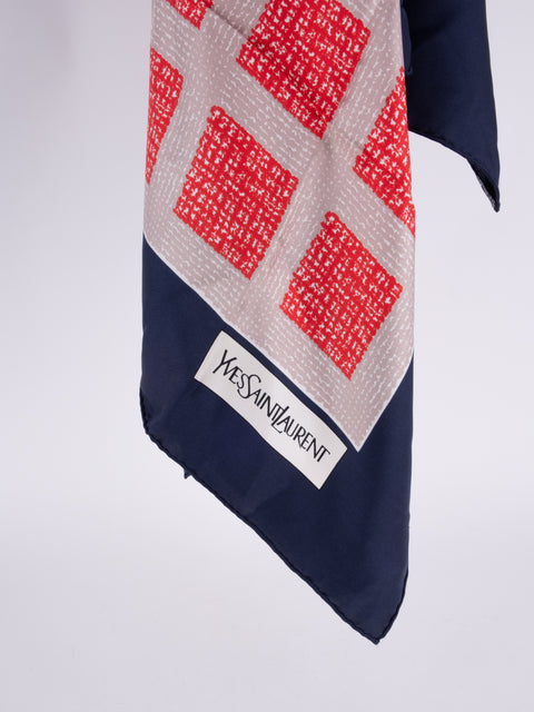 Yves Saint Laurent Vintage Silk Scarf Navy & Red