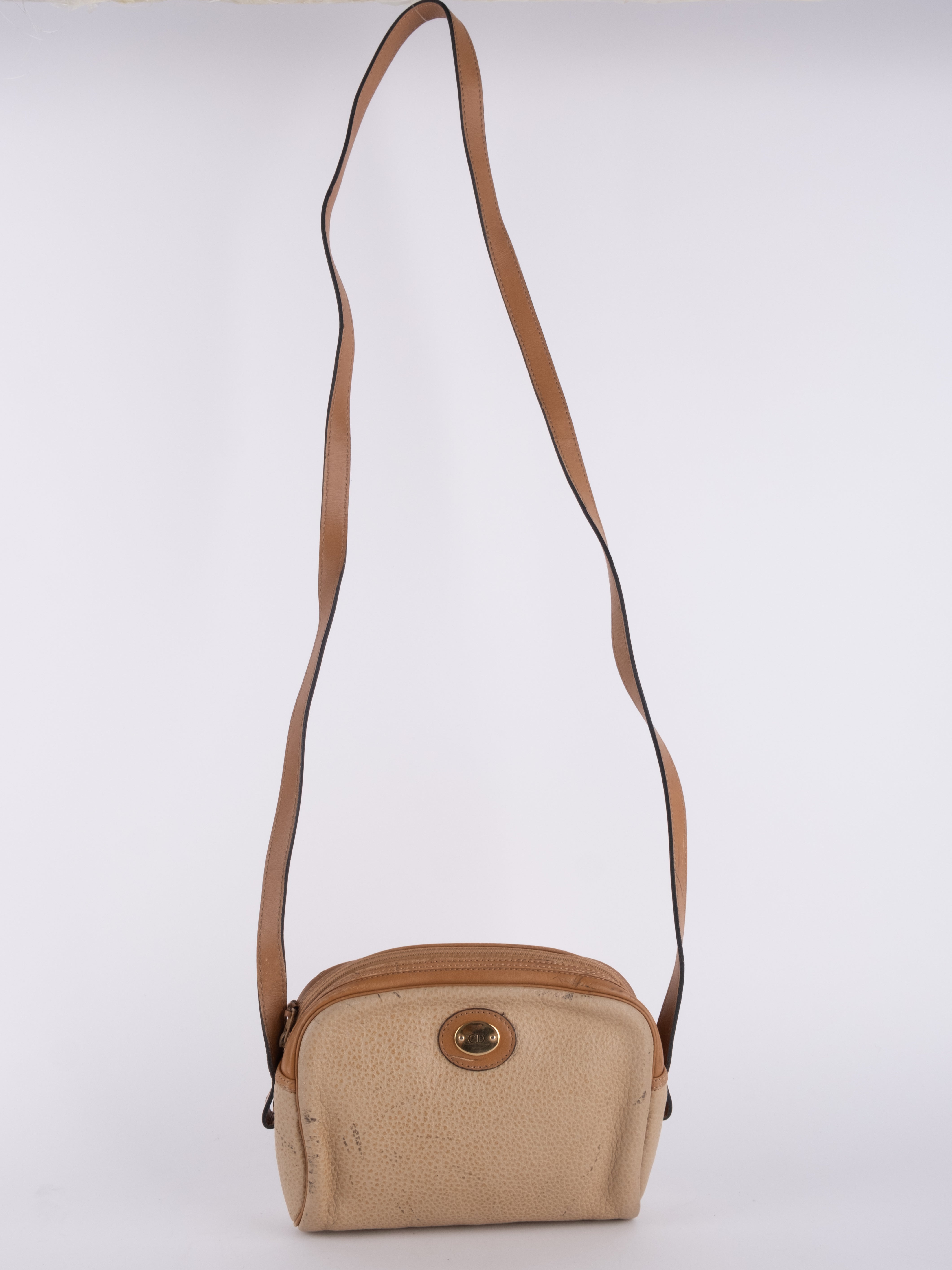 Christian Dior Vintage Leather Crossbody Bag Beige
