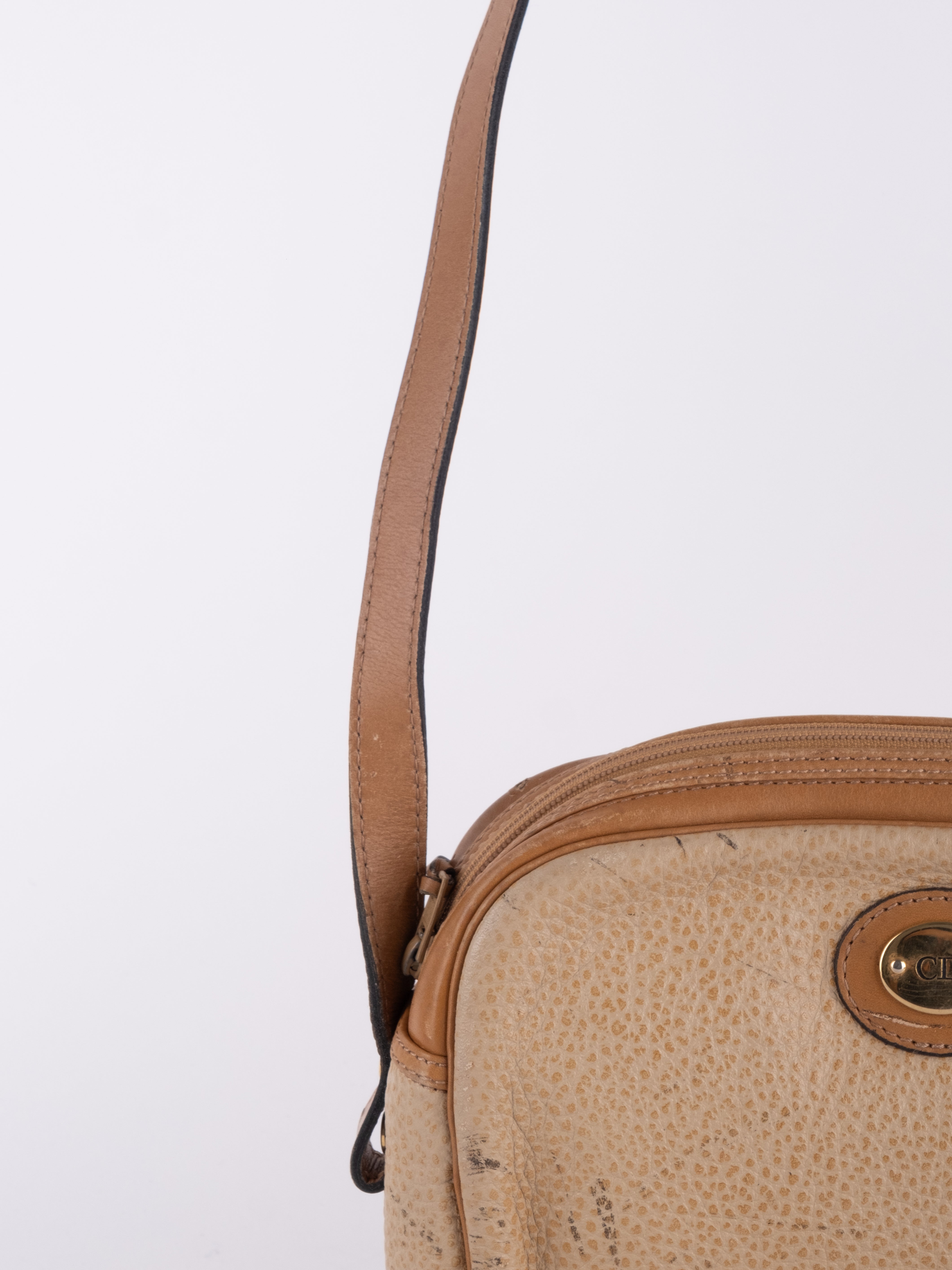 Christian Dior Vintage Leather Crossbody Bag Beige