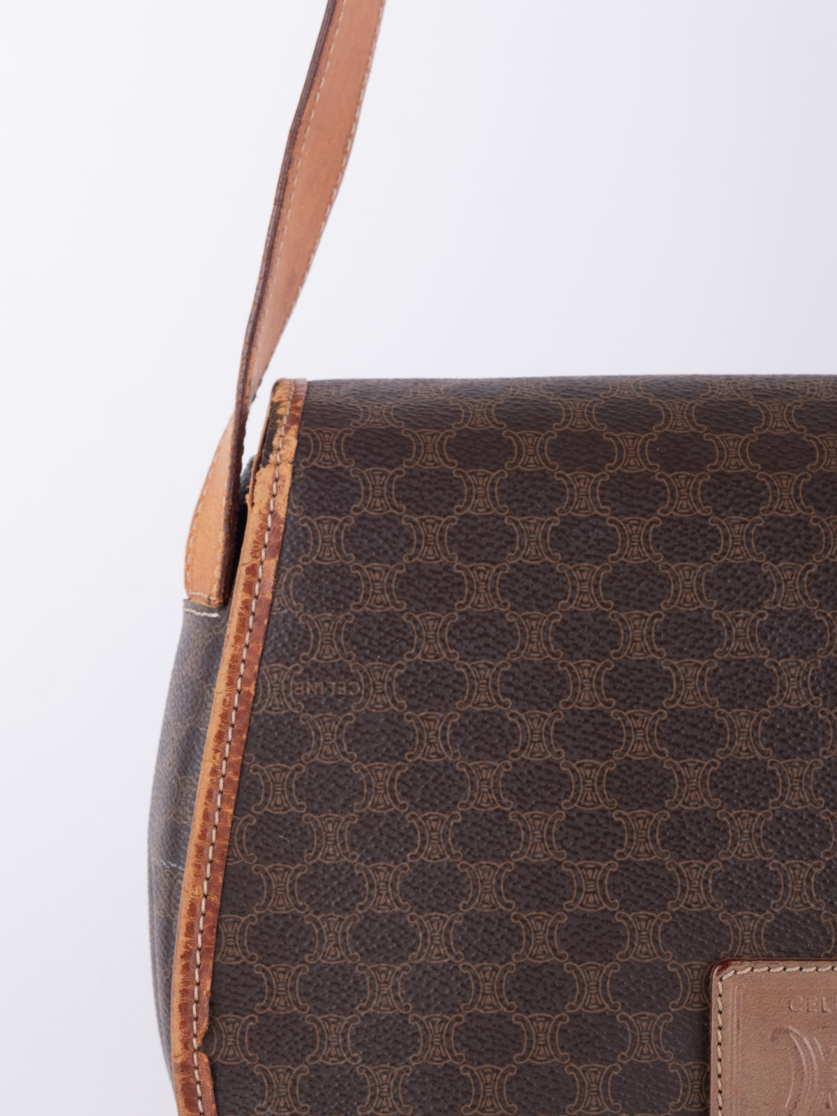 Celine Vintage Macadam Brown Flap Shoulder Bag