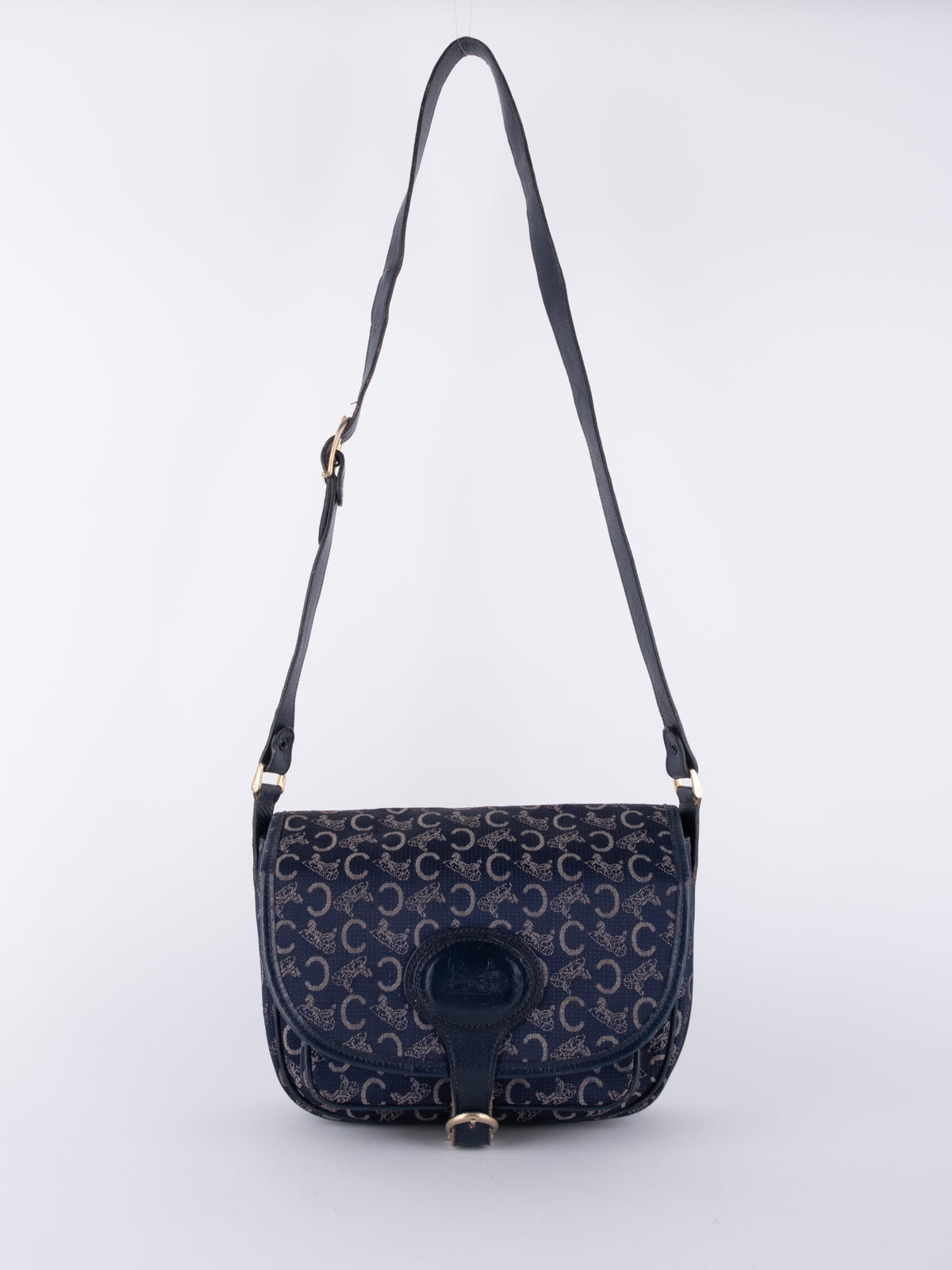 Celine Vintage Navy Blue C Macadam Crossbody Bag