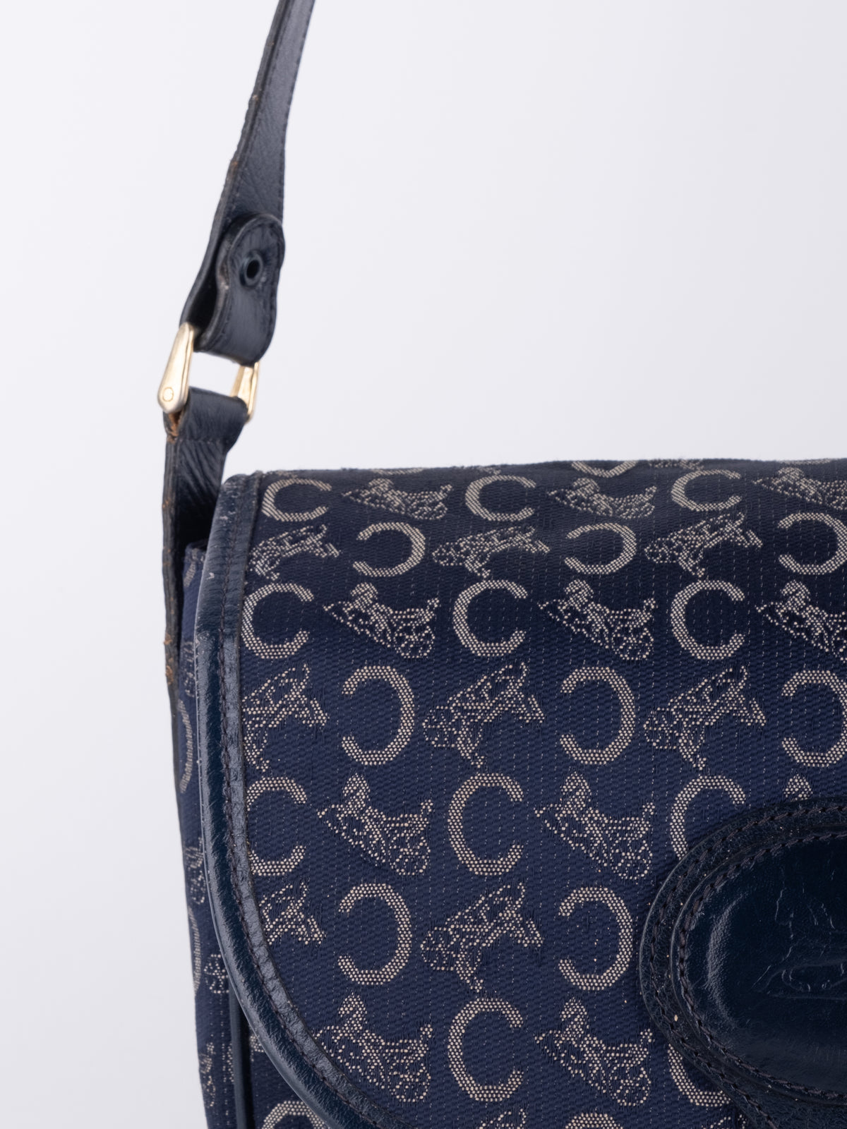 Celine Vintage Navy Blue C Macadam Crossbody Bag