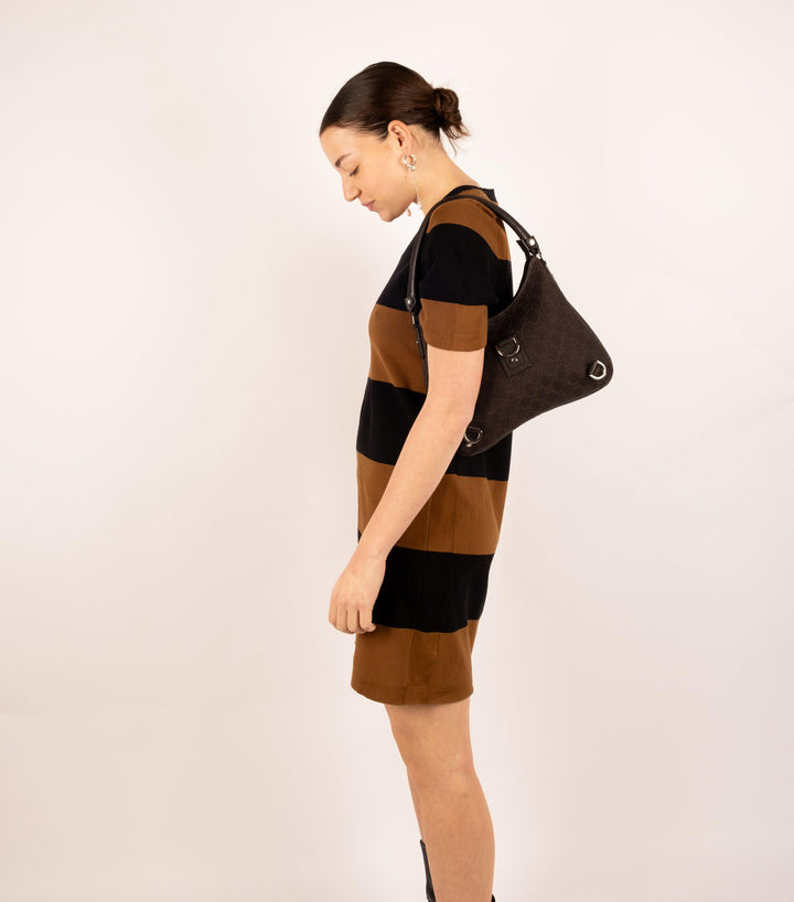 Canvas Abbey D-Ring Hobo Shoulder Bag Mini Brown - Volver
