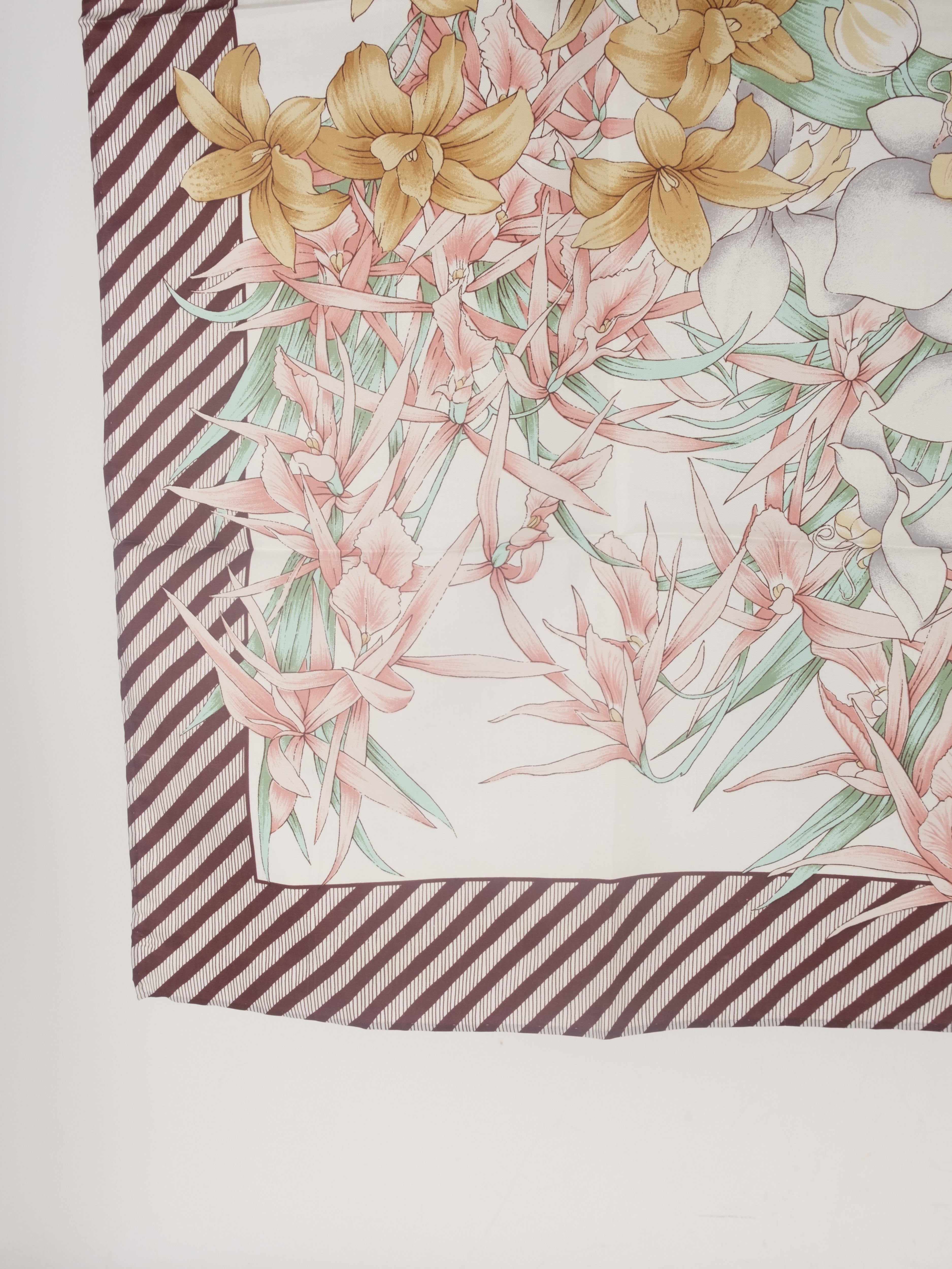 Jim Thompson Floral Silk Scarf – Brown & Ivory Vintage