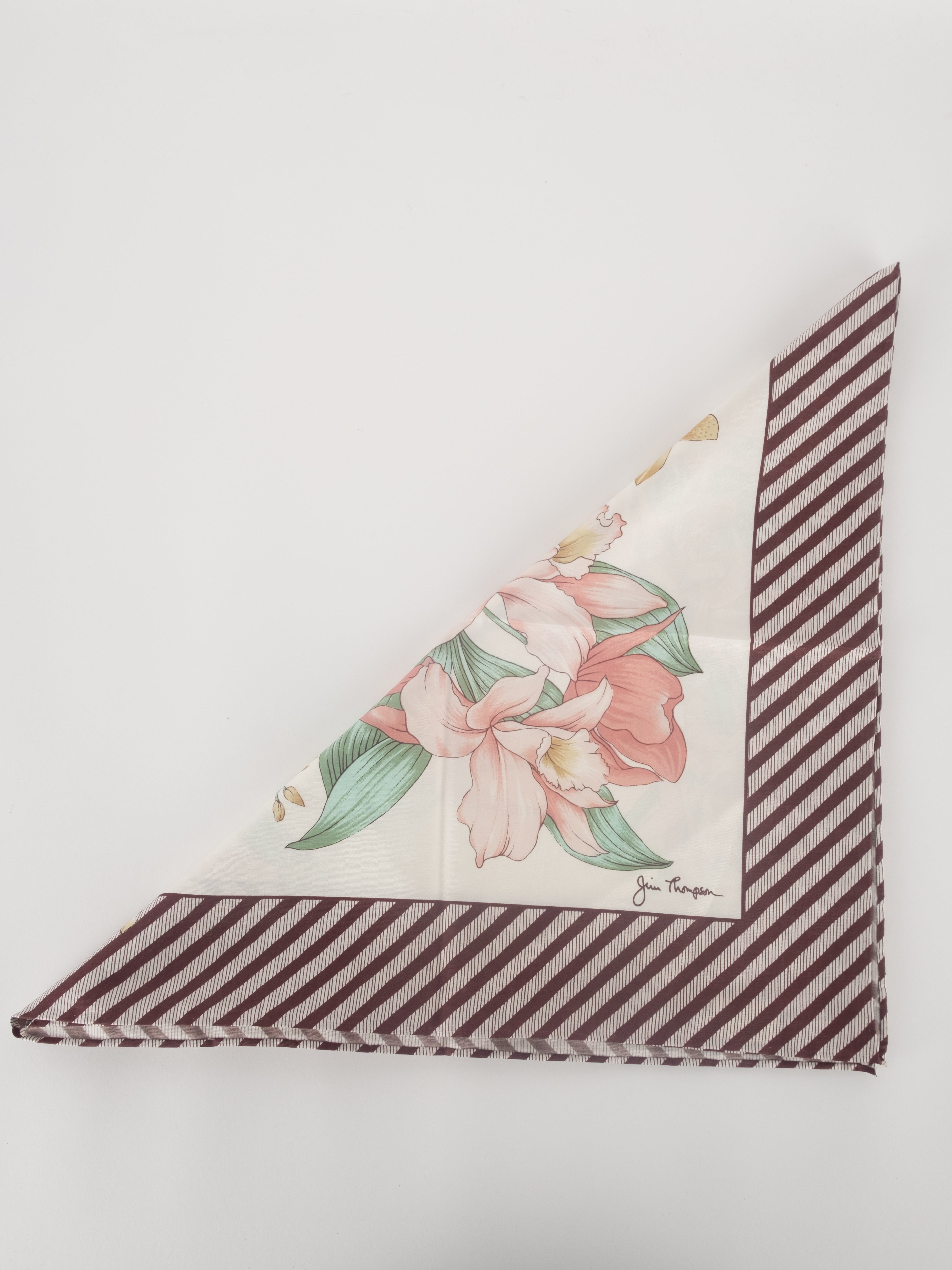 Jim Thompson Floral Silk Scarf – Brown & Ivory Vintage