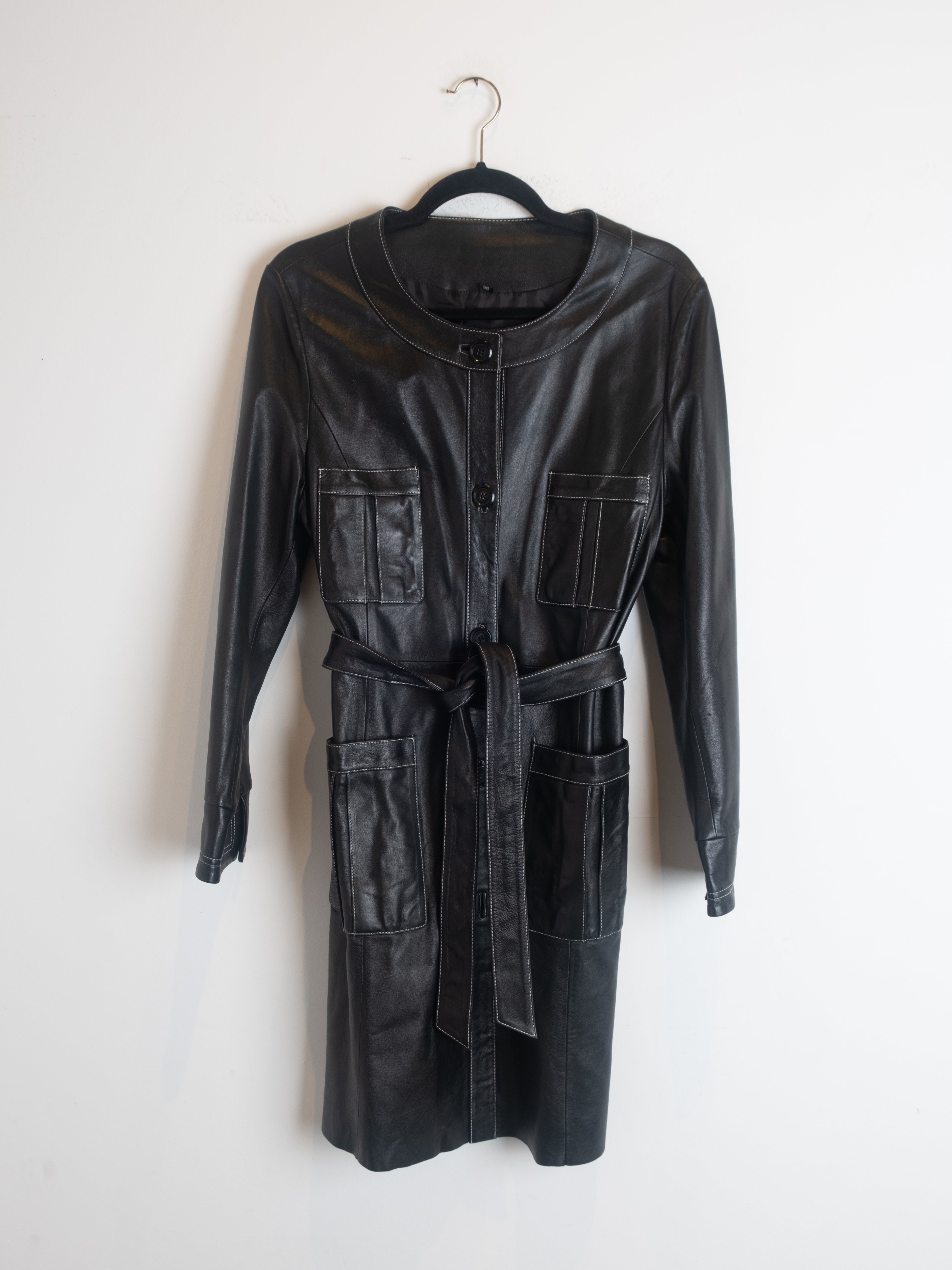 Leather Belted Coat – Black