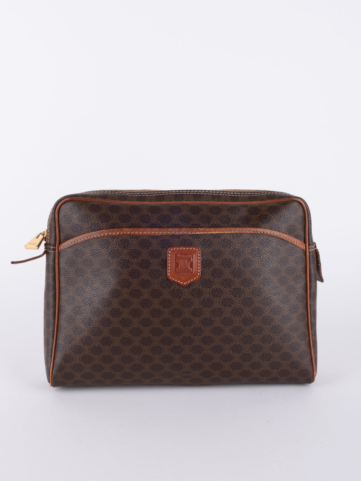 Celine Vintage Macadam Brown Cosmetic Clutch