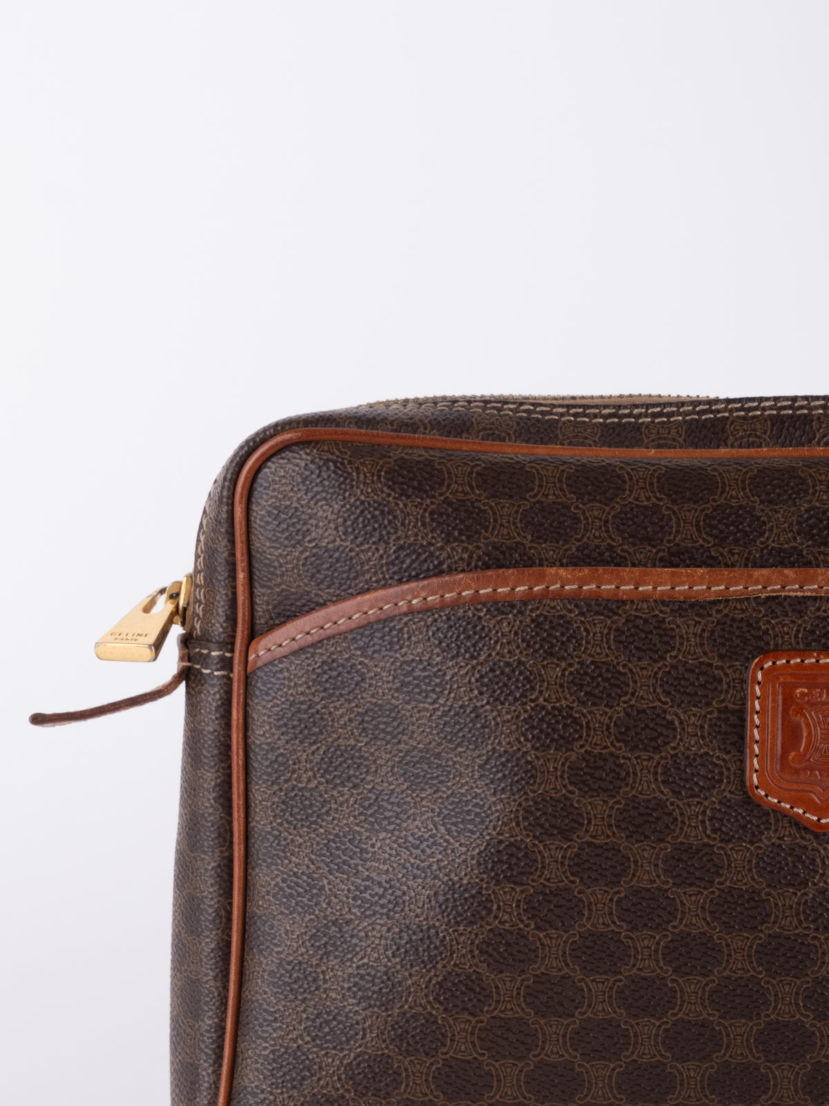 Celine Vintage Macadam Brown Cosmetic Clutch