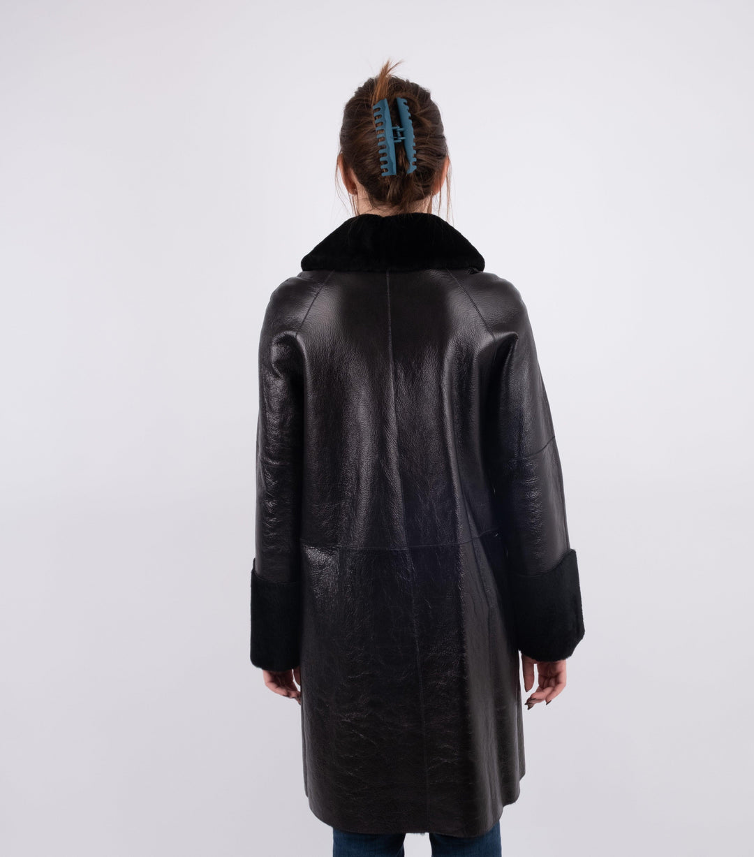 Black Leather Fur Coat - Volver