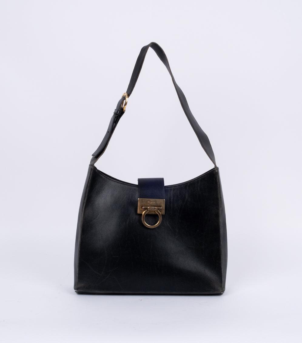 Black Leather Shoulder Bag - Volver