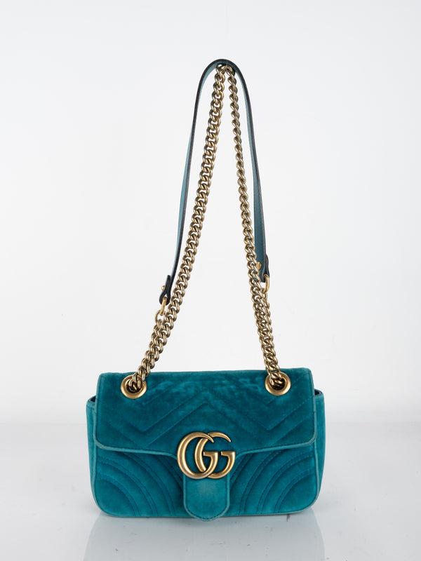 Gucci GG Marmont Small Velvet Bag Teal