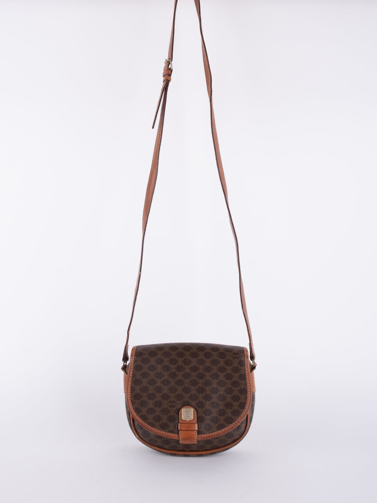 Celine Vintage Macadam Brown Mini Saddle Bag