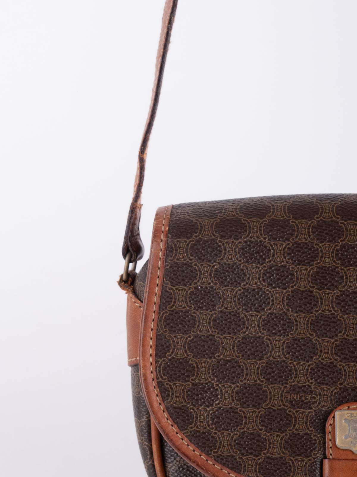 Celine Vintage Macadam Brown Mini Saddle Bag