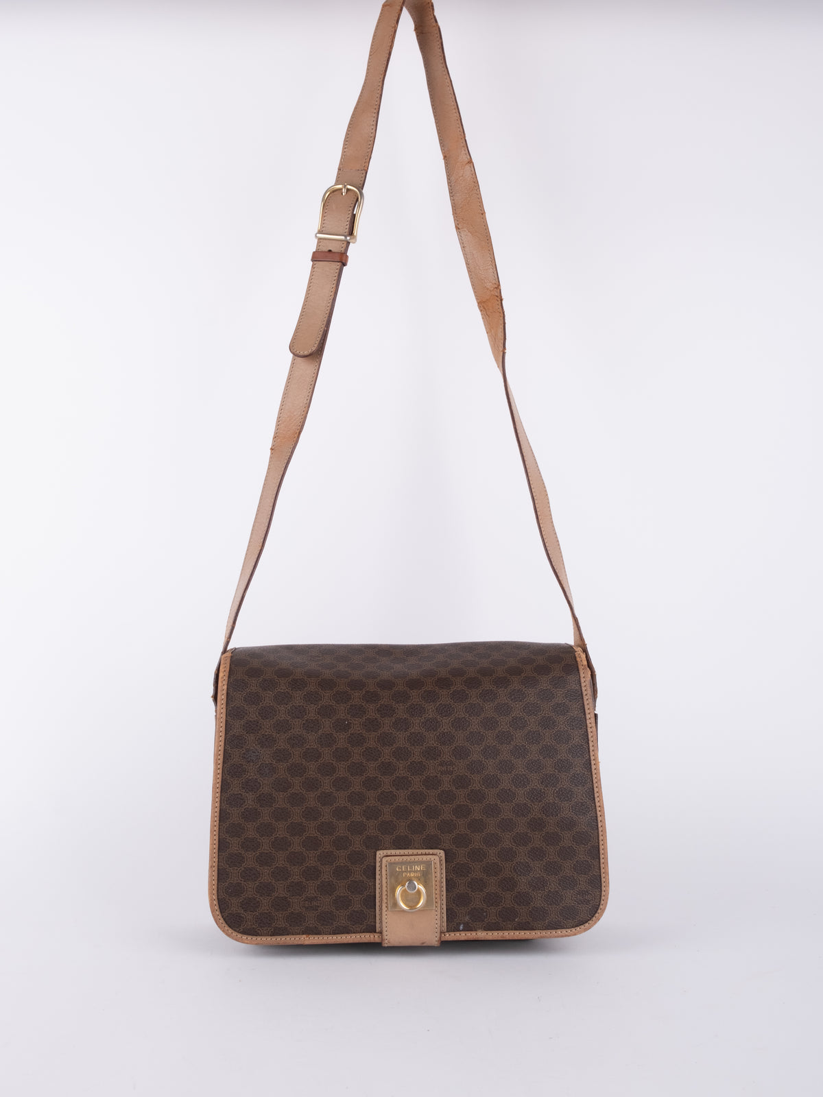 Celine Vintage Macadam Brown Flap Shoulder Bag