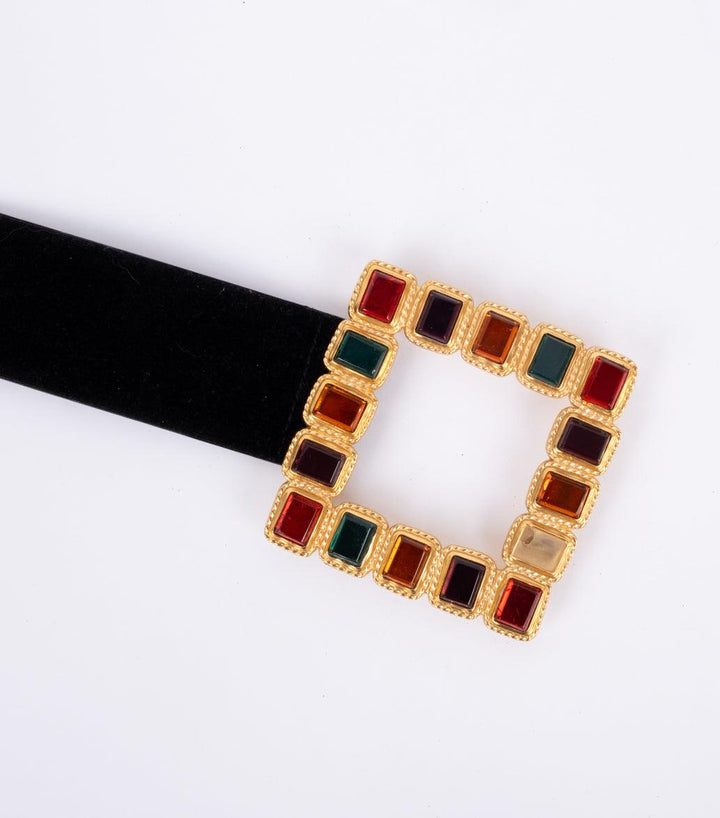 Black Suede Belt with Colored Stones - Volver