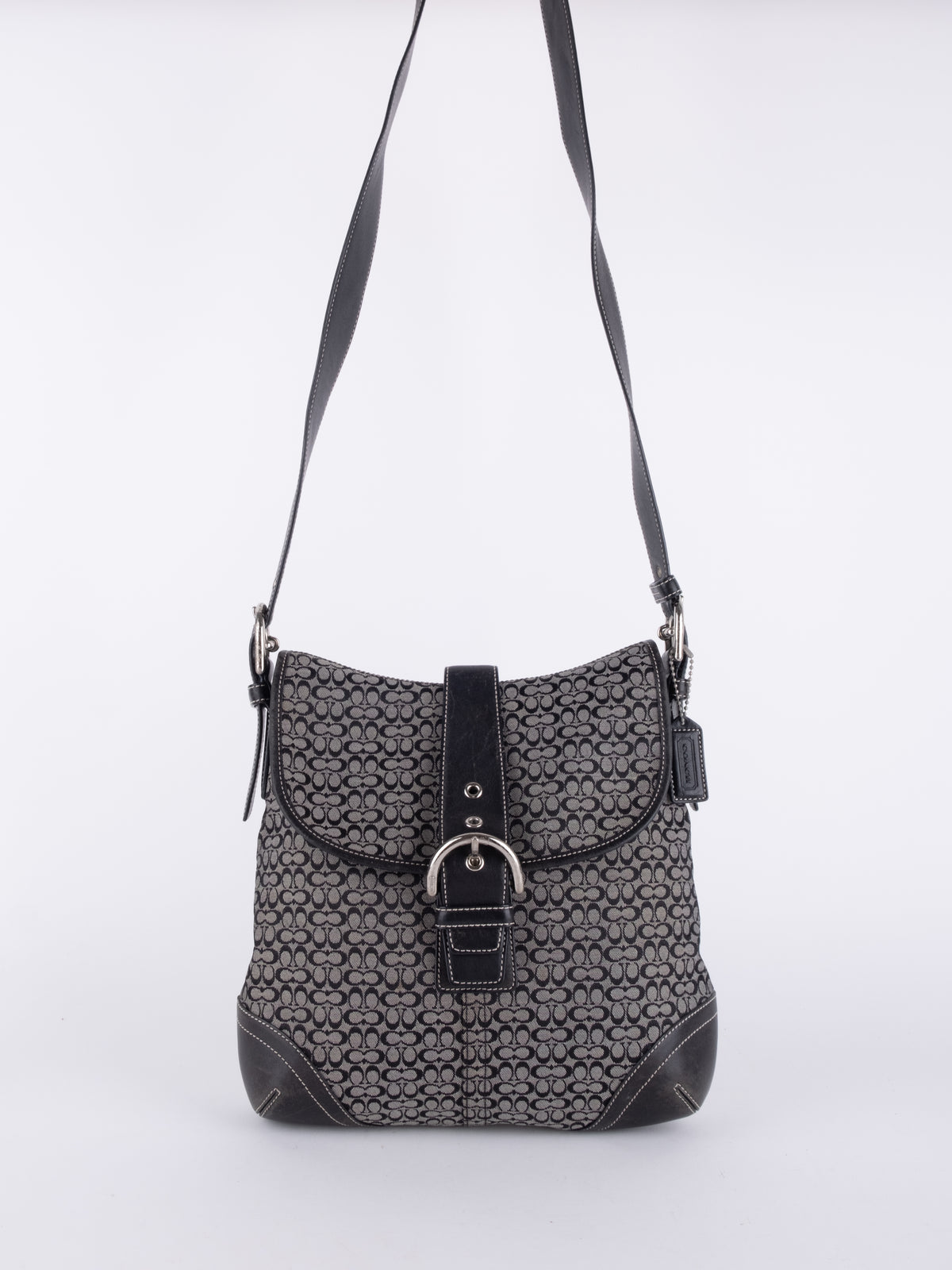 Coach Vintage Black Signature Buckle Crossbody Bag