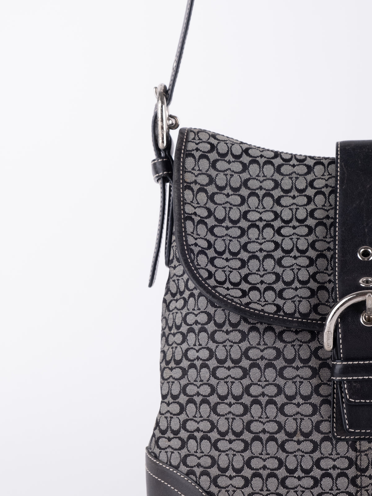 Coach Vintage Black Signature Buckle Crossbody Bag
