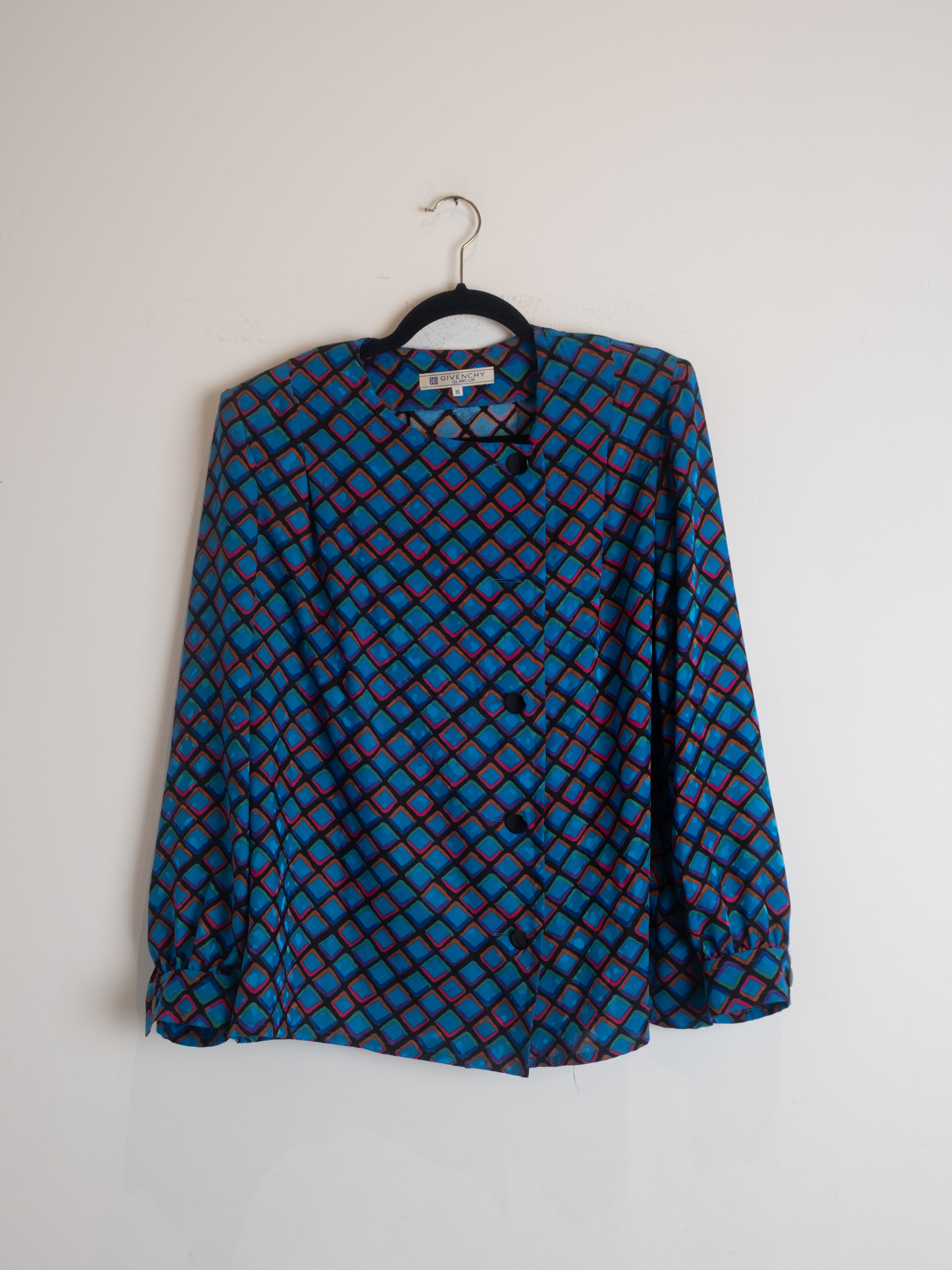 Givenchy Vintage Blouse – Geometric Blue Pattern