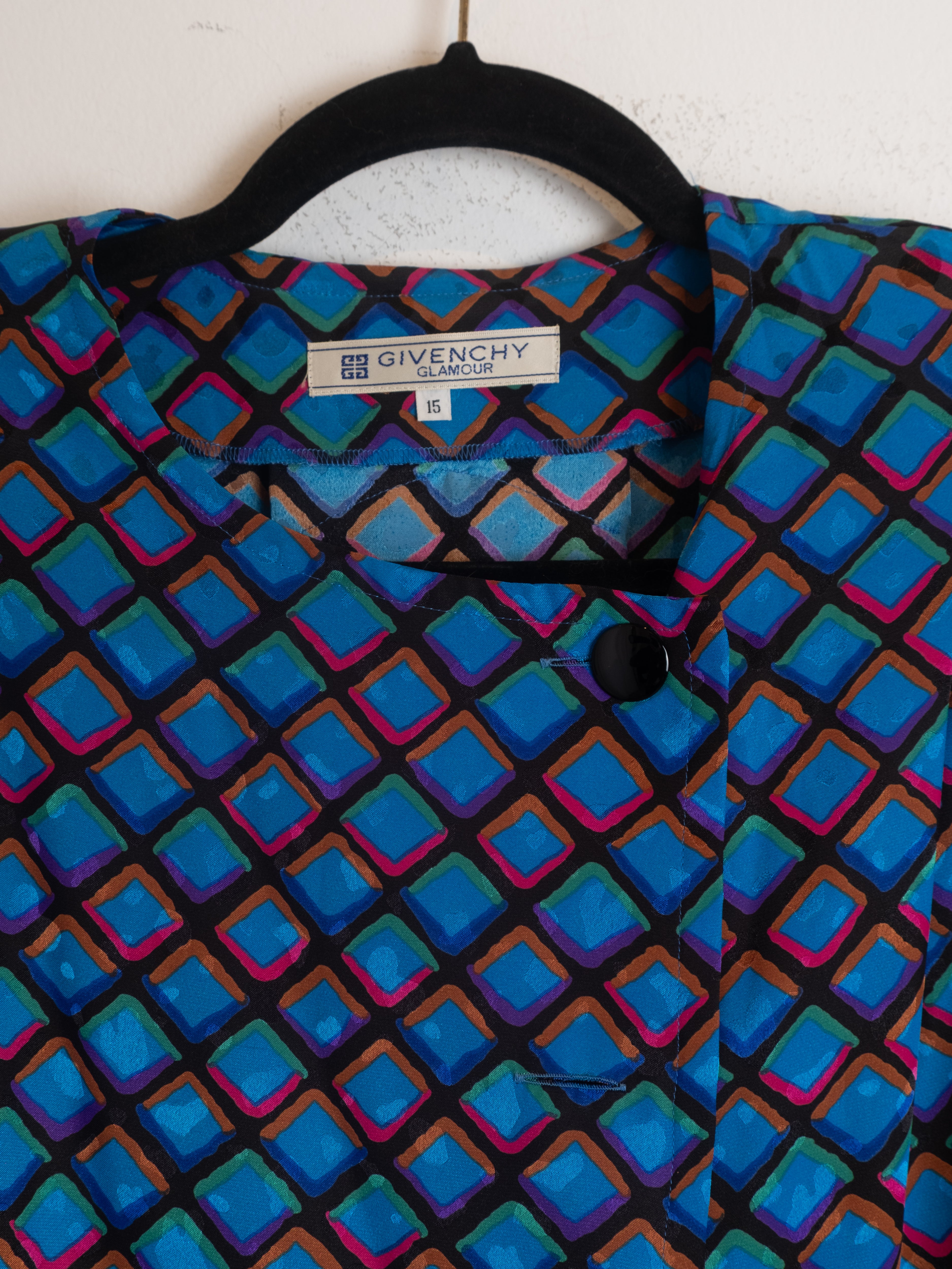 Givenchy Vintage Blouse – Geometric Blue Pattern