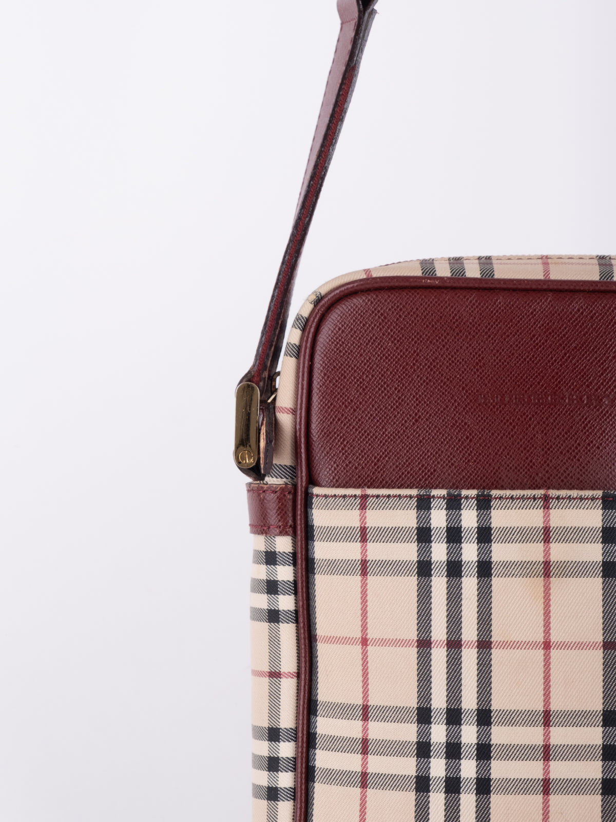 Burberry Vintage Nova Check Burgundy Leather Crossbody Bag