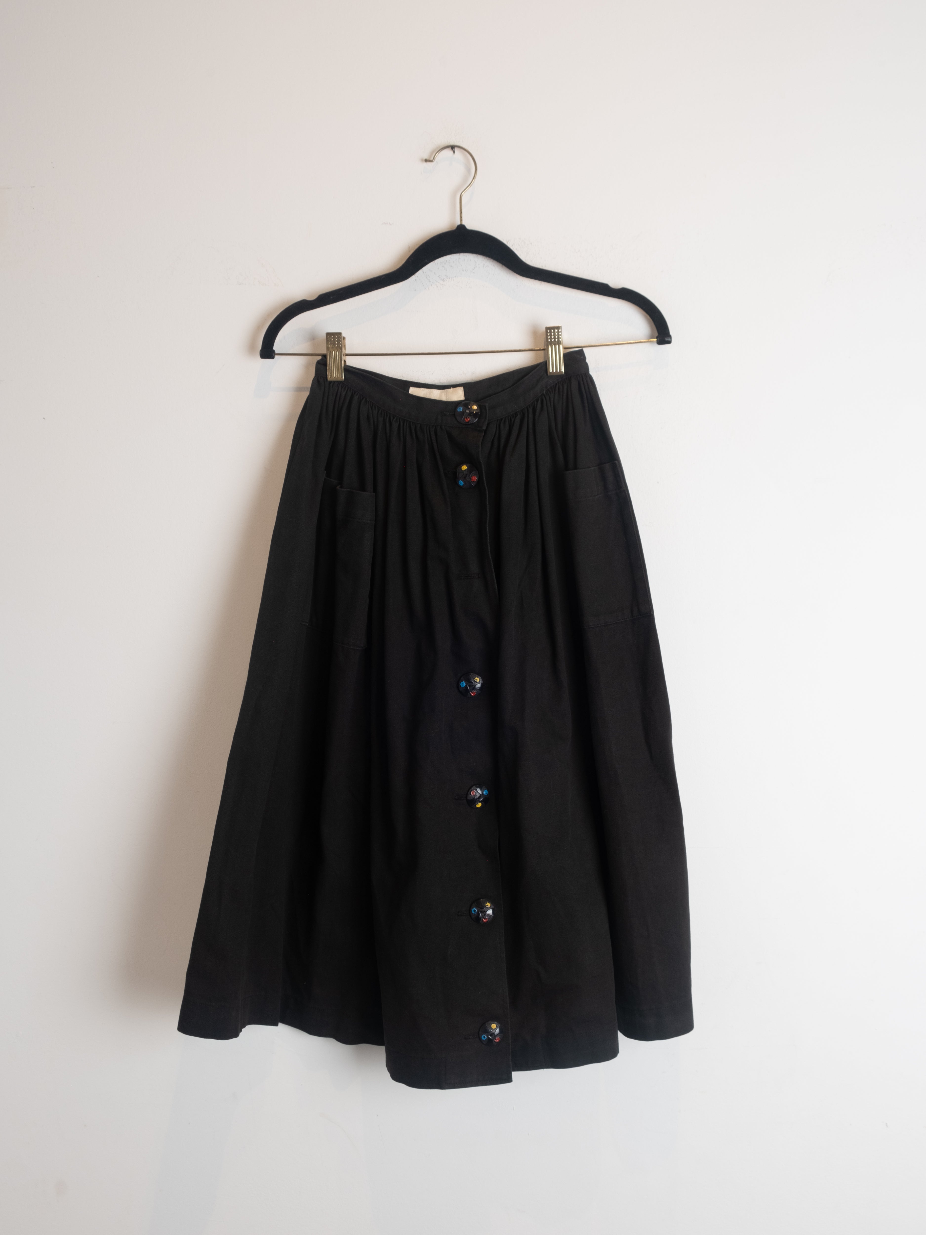 Vintage Black Button Midi Skirt