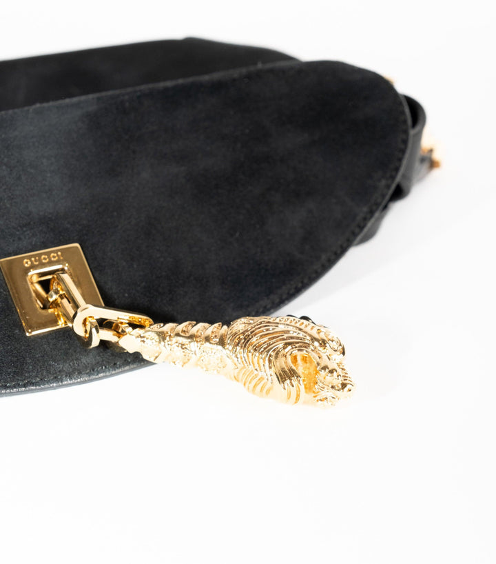 Black Suede Vintage Tiger Charm Shoulder Bag- TOM FORD 2000' - Volver